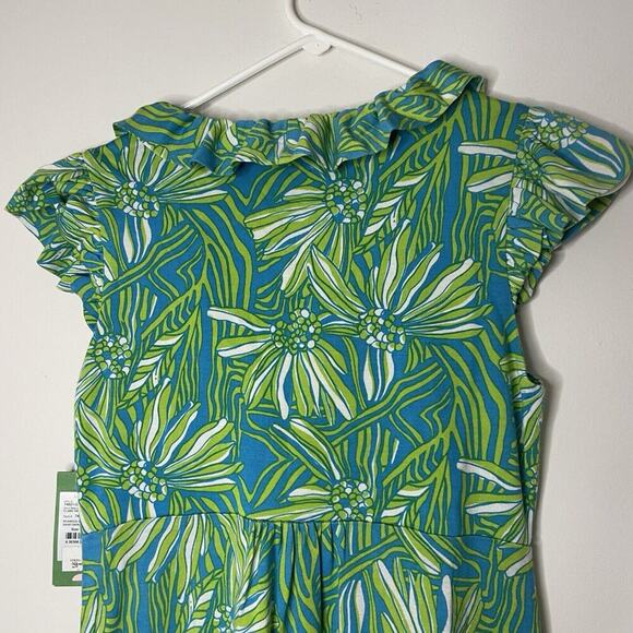 Lilly Pulitzer Clare Dress Green Blue Seaweed Daisy Silk Jersey Sleeveless Sz XS - Picture 9 of 9